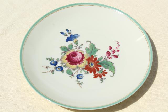 photo of vintage Bavaria china Thomas ivory salad plates, mint green border center floral #3