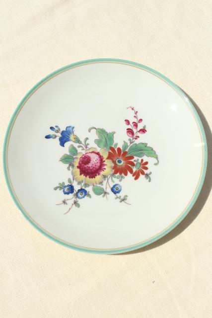 photo of vintage Bavaria china Thomas ivory salad plates, mint green border center floral #4