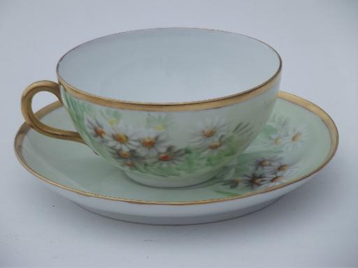photo of vintage Bavaria porcelain cups and saucers w/ field of hand-painted daisies #2