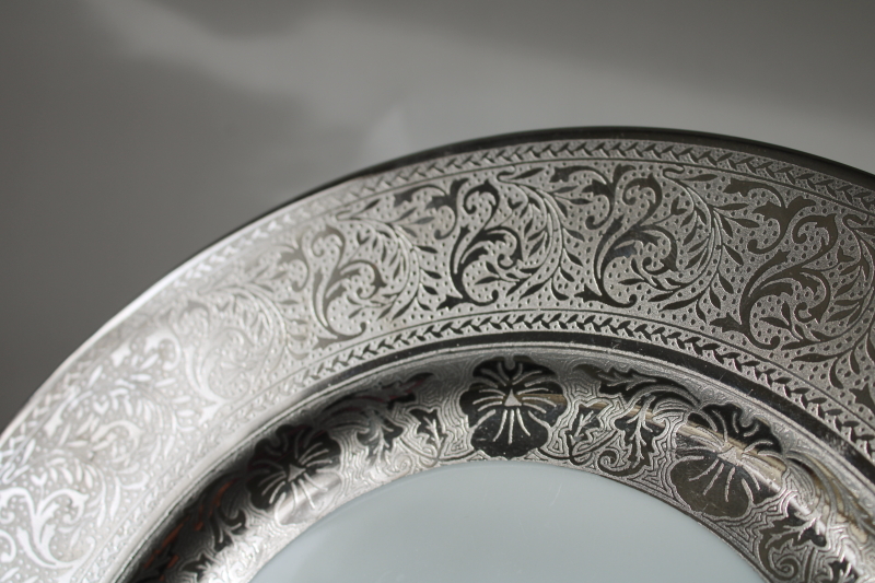 photo of vintage Bavaria porcelain dinner plate silvery encrusted platinum, ornate patterned wide band border  #2
