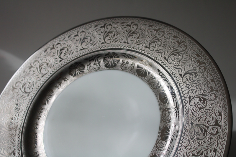 photo of vintage Bavaria porcelain dinner plate silvery encrusted platinum, ornate patterned wide band border  #3