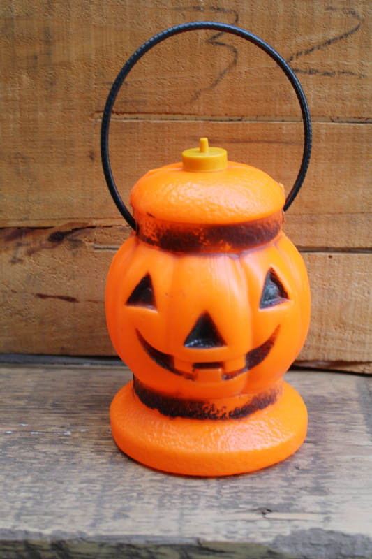 photo of vintage Bayshore blowmold plastic jack o lantern pumpkin, flashlight trick or treat light  #1