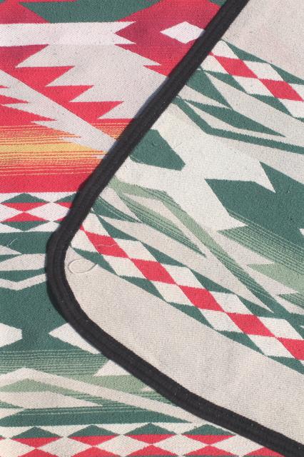 photo of vintage Beacon cotton camp blanket, Indian blanket woven red, green, gold on cream #9