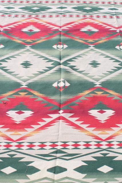 photo of vintage Beacon cotton camp blanket, Indian blanket woven red, green, gold on cream #11