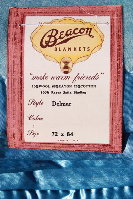 photo of vintage Beacon wool / rayon / cotton bed blanket w/ original paper label #4