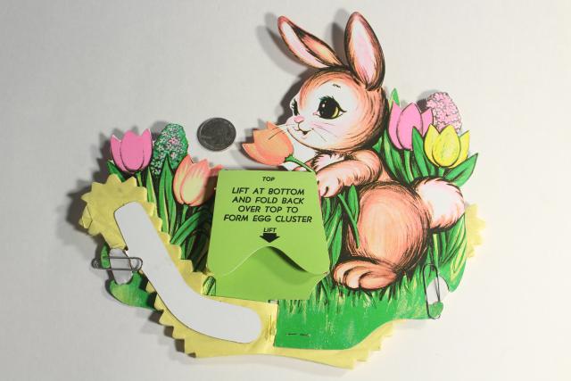 photo of vintage Beistle Easter bunny honeycomb paper basket & eggs, holiday party paper decoration #7