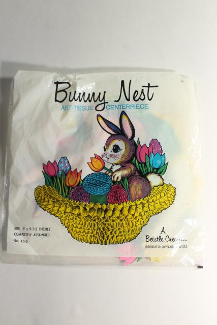 photo of vintage Beistle Easter bunny honeycomb paper basket & eggs, holiday party paper decoration #8