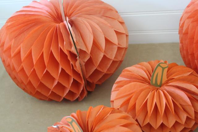 photo of vintage Beistledie cut honeycomb paper decorations, pumpkins for autumn Halloween #5