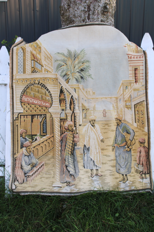 photo of vintage Belgian cotton tapestry wall hanging Islamic architecture street scene North Africa #1