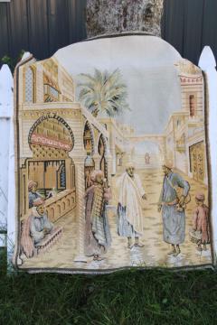 vintage Belgian cotton tapestry wall hanging Islamic architecture street scene North Africa