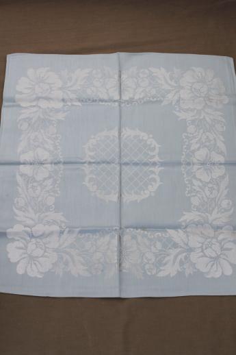 photo of vintage Belgian damask dinner napkins, ice blue pastel cotton / rayon napkins #4