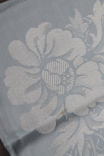 photo of vintage Belgian damask dinner napkins, ice blue pastel cotton / rayon napkins #7