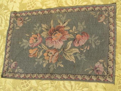 photo of vintage Belgian tapestry table mat or cover, antique floral #1