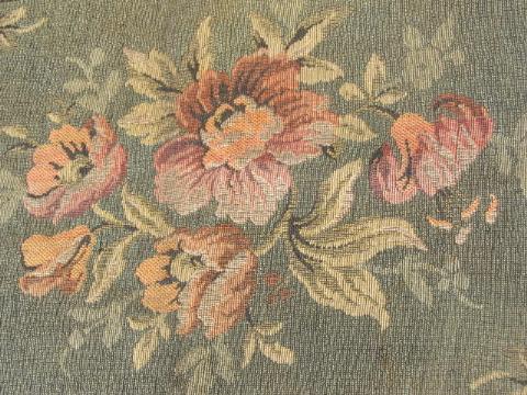 photo of vintage Belgian tapestry table mat or cover, antique floral #2