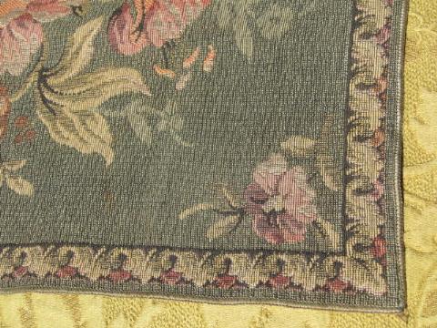 photo of vintage Belgian tapestry table mat or cover, antique floral #3