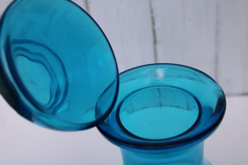 photo of vintage Belgium aqua blue glass apothecary jar, canister or carafe bottle w/ lid #4