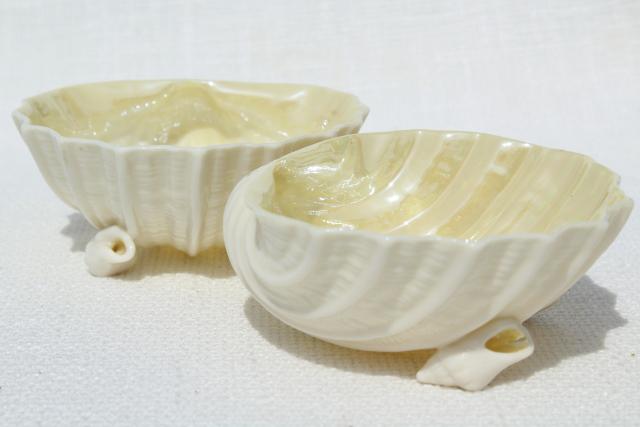 photo of vintage Belleek bone china, Neptune sea shell shaped bowls w/ seashell feet #3