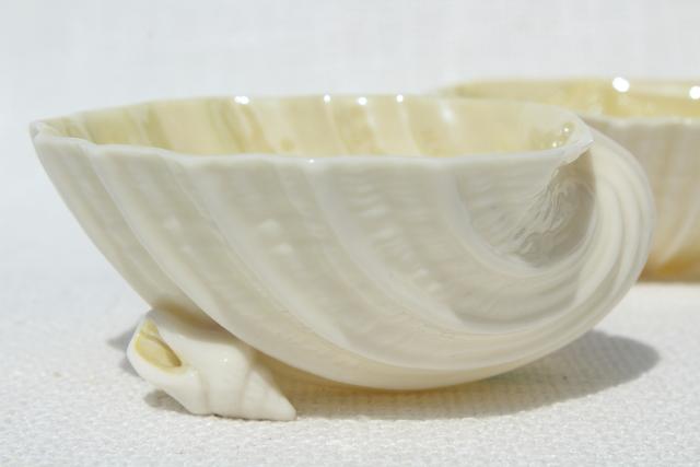 photo of vintage Belleek bone china, Neptune sea shell shaped bowls w/ seashell feet #5