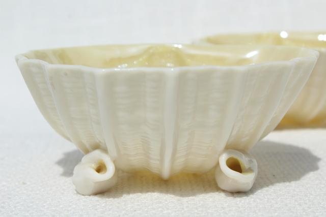 photo of vintage Belleek bone china, Neptune sea shell shaped bowls w/ seashell feet #6