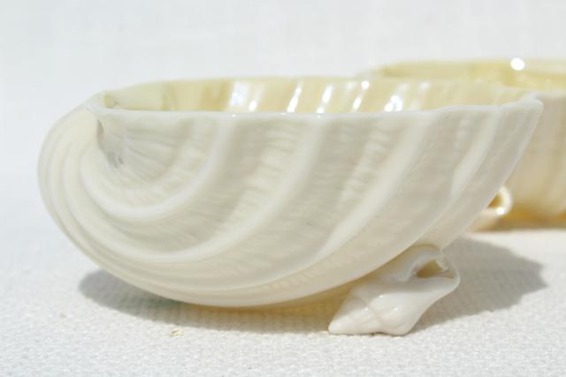 photo of vintage Belleek bone china, Neptune sea shell shaped bowls w/ seashell feet #7