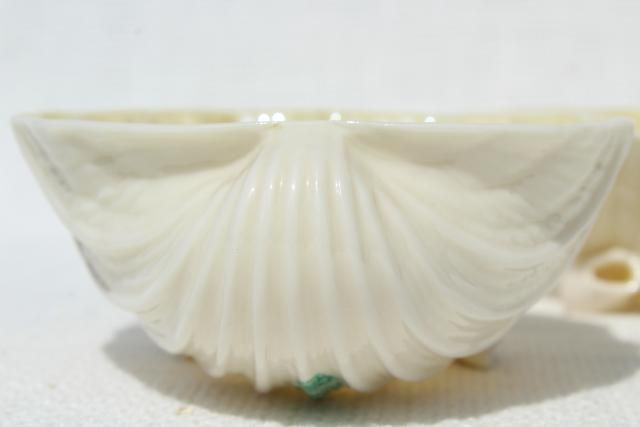 photo of vintage Belleek bone china, Neptune sea shell shaped bowls w/ seashell feet #8