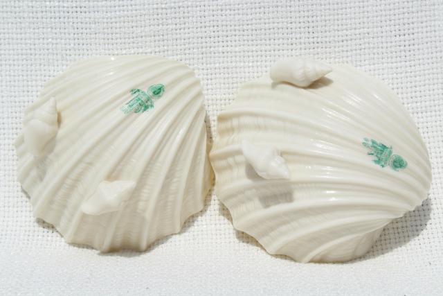 photo of vintage Belleek bone china, Neptune sea shell shaped bowls w/ seashell feet #9