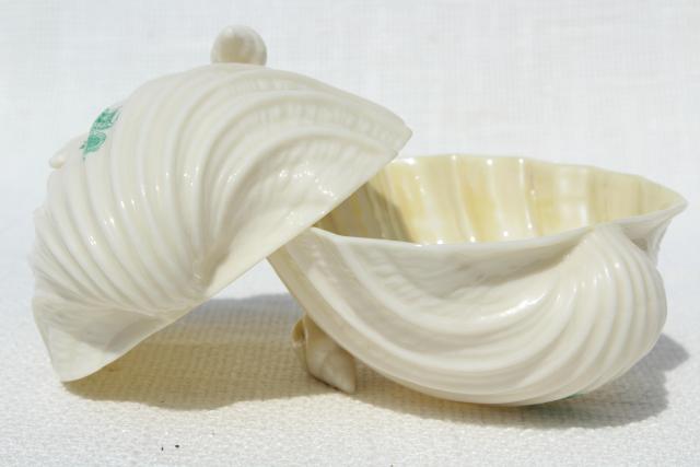 photo of vintage Belleek bone china, Neptune sea shell shaped bowls w/ seashell feet #10