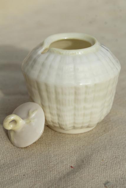 photo of vintage Belleek china, tridacna yellow tiny jam or mustard pot condiment jar #3