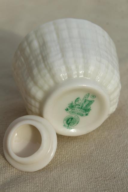 photo of vintage Belleek china, tridacna yellow tiny jam or mustard pot condiment jar #5