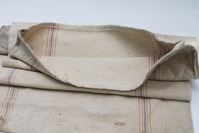 photo of vintage Bemis heavy cotton grain bag feed sack w/ nice dark printing, woven blue & red stripe  #5