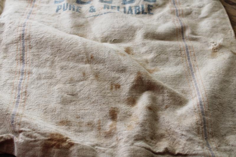 photo of vintage Bemis seamless striped cotton fabric grain sack, old Badger advertising graphics #4