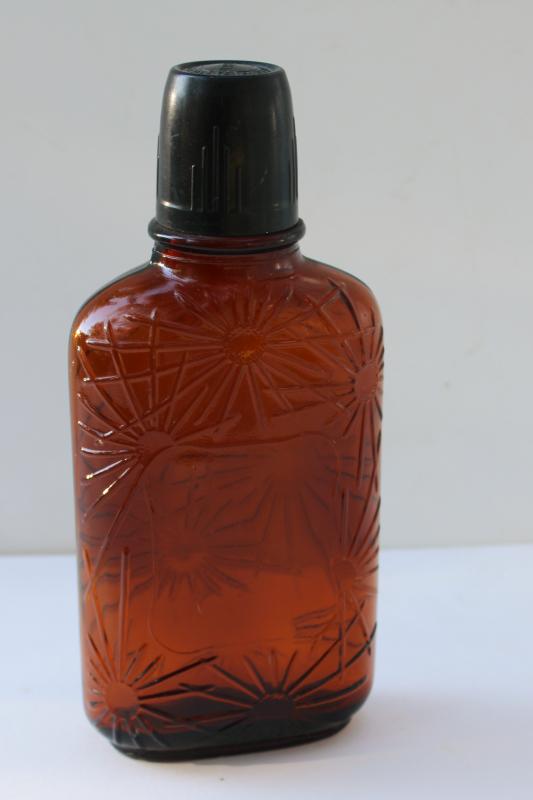 photo of vintage Ben Burk Boston Distillers embossed amber glass whiskey flask bar bottle #1