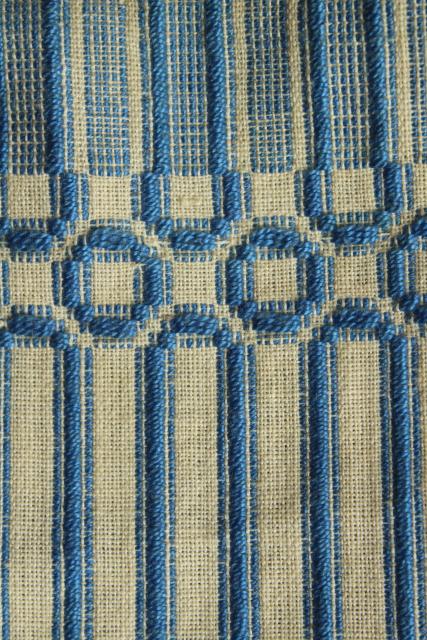 photo of vintage Berea hand woven blue and white fabric pocket / purse drawstring bag #3