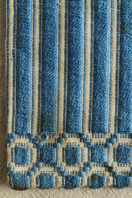 photo of vintage Berea hand woven blue and white fabric pocket / purse drawstring bag #8