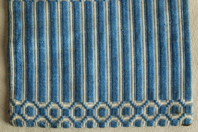 photo of vintage Berea hand woven blue and white fabric pocket / purse drawstring bag #10