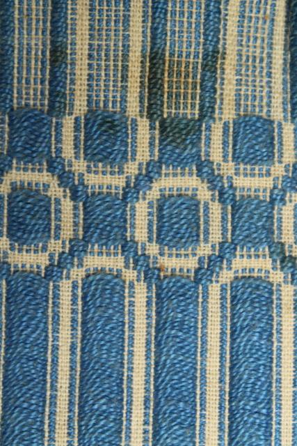 photo of vintage Berea hand woven blue and white fabric pocket / purse drawstring bag #11