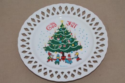 photo of vintage Berggren Christmas plate, God Jul Scandinavian tomten elves / gnomes #1