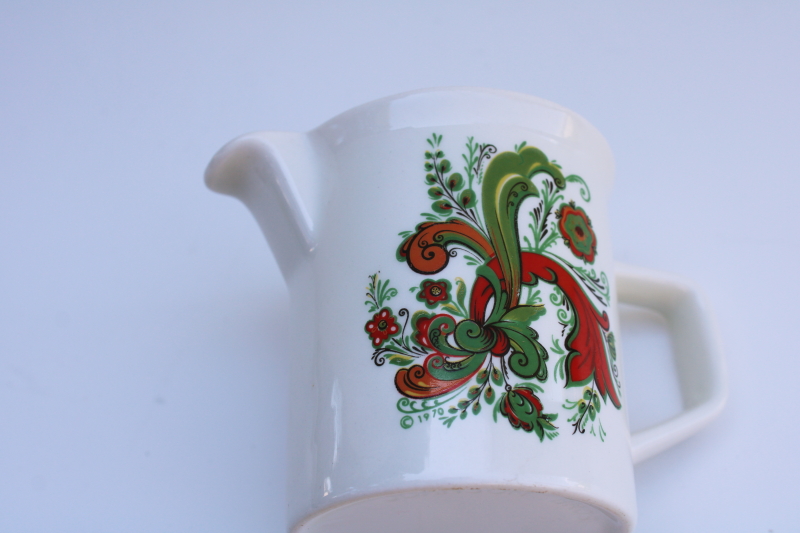 photo of vintage Berggren red & green rosemaling creamer, Johnson Bros cream pitcher w/ Scandinavian design  #3