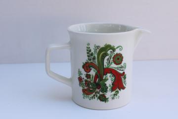 catalog photo of vintage Berggren red & green rosemaling creamer, Johnson Bros cream pitcher w/ Scandinavian design 