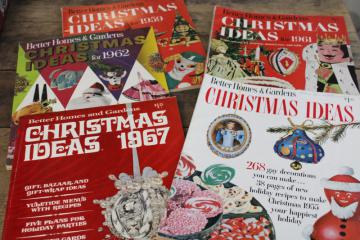 catalog photo of vintage Better Homes & Gardens Christmas Ideas magazines, 50s 60s retro decor, crafts