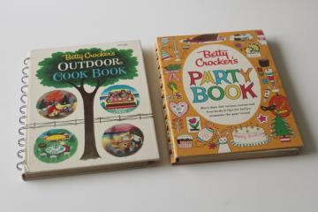 vintage Betty Crocker cookbooks, original 1960s Party Book and Outdoor Cook Book 