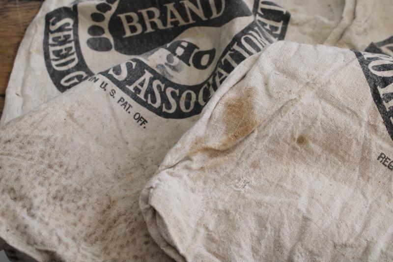 photo of vintage Blackfoot Idaho Alfalfa seed sacks, foot print logo printed cotton feedsack #14