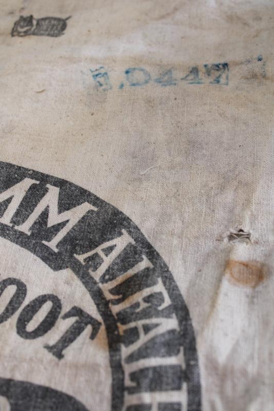 photo of vintage Blackfoot Idaho Alfalfa seed sacks, foot print logo printed cotton feedsack #15