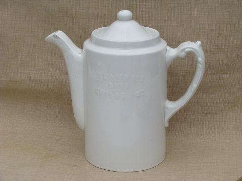 photo of vintage Blanke's Drip Coffee Pot, old antique white ironstone china #1