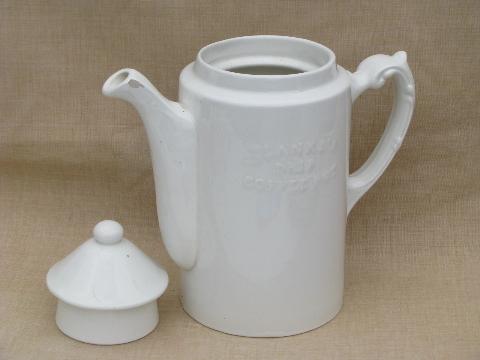 photo of vintage Blanke's Drip Coffee Pot, old antique white ironstone china #2