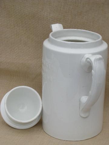 photo of vintage Blanke's Drip Coffee Pot, old antique white ironstone china #3