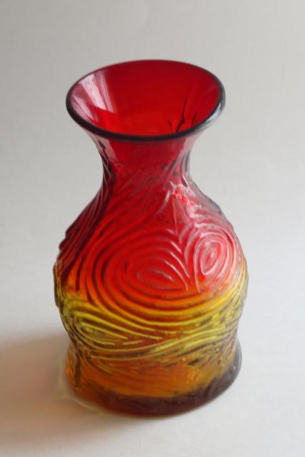 photo of vintage Blenko amberina orange art glass vase, Myers design textured glass 1969 #2