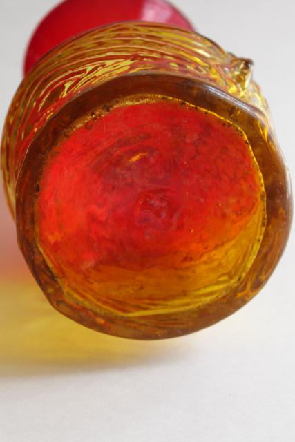 photo of vintage Blenko amberina orange art glass vase, Myers design textured glass 1969 #5