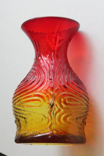 photo of vintage Blenko amberina orange art glass vase, Myers design textured glass 1969 #6