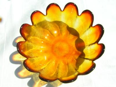 photo of vintage Blenko flower centerpiece bowl, amberina glass #2